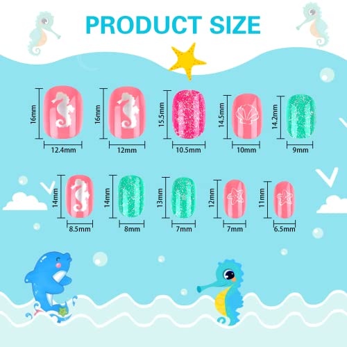192Pcs Fake Press on Nails for Kids Pre-glue Full Cover Short False Nail Tips Stick on Nails for Kids Children Lovely Gift Girls Nail Art Decorat