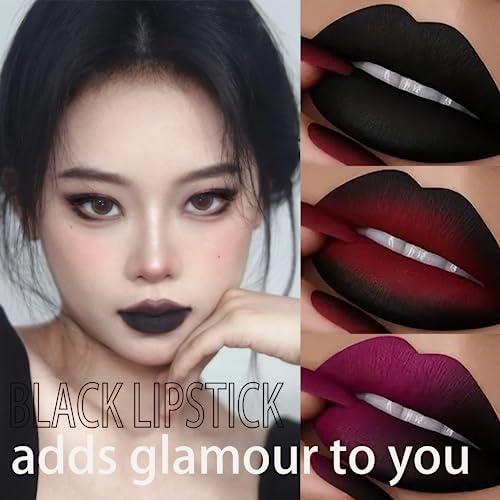 Black Lipsticks for Women Long Lasting - Matte Lipstick Highly Pigmented - Waterproof Moisturize Plumping Lip Gloss Non Stick Velvet Lipstick - U