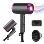 Yeezoidon Travel Hair Dryer with Diffuser, Professional Hairdryer Low Noise Lightweight Blow Dryer for Curly Hair Concentrator with 2 Speed, Heat