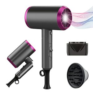 Yeezoidon Travel Hair Dryer with Diffuser, Professional Hairdryer Low Noise Lightweight Blow Dryer for Curly Hair Concentrator with 2 Speed, Heat