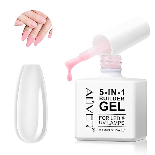 Builder Gel Clear, 5 in 1 Nail Builder Gel in a Bottle, Builder Base Gel Nail Strengthener Gel for Weak Nails, Hard Nail Gel Builder Extension fo
