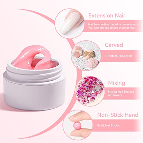 Builder Gel for Nails Extension, Solid Builder Gel Non-Stick Hard Builder Gel Clear Poly Builder Gel for 3D Modeling Decoration Nail Art DIY Mani