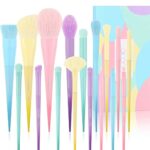 Docolor Makeup Brushes 17 Pcs Colourful Makeup Brush Set Premium Synthetic Kabuki Foundation Blending Face Powder Blush Concealers Eyeshadow Rain