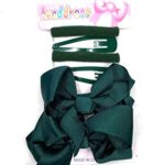 6 Piece Set , School Hair Set Clips Bobbles Bendies Bow Clips Girls Hair Accessory (Bottle Green Plain)