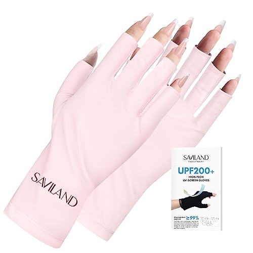 Saviland UV Gloves for Gel Nails - UPF200+ High-tech UV Protection Gloves for Manicures, Anti UVA&UVB 999+ UV Nail Gloves for Nail Lamp Skin Care