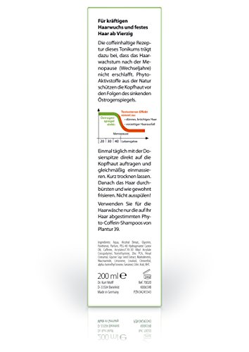 Plantur 39 Caffeine Tonic Prevents and Reduces Hair Loss 200ml | Support Hair Growth and Hair Thickening | Women Hair Care Made in Germany