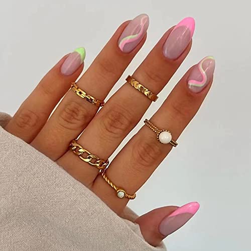 JUSTOTRY 24 Pcs Pale Orange Heart Short False Nails Stiletto,Beige French Press on Nails Pattern,Fake Nails Short with Nail Glue,Almond Medium St