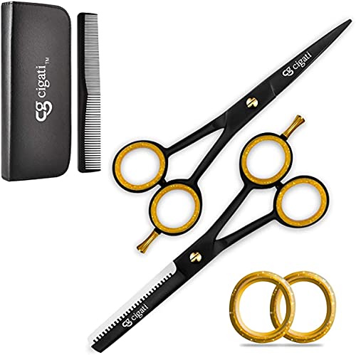 Cigati Hairdressing Scissors | 6.5 Inch Hair Scissors Thinning Scissors Set | Stainless Steel Razor Edge Blades | Barber Hair Cutting Professiona