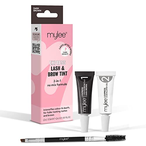 Mylee Express Lash & Brow Kit – 2 in 1 No Mix Formula, Tint + Developer Gel + Double Sided Brush, Professional Eyelash & Eyebrow Dye Tinting, Lon