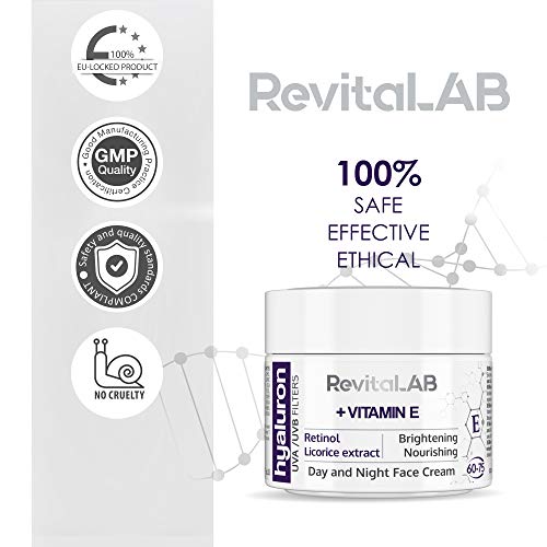RevitaLAB Hyaluron Anti-Ageing Day and Night Cream, Enriched with Vitamin A (Retinol) Vitamin E, Liquorice Root Extract, Hyaluronic Acid and UV F
