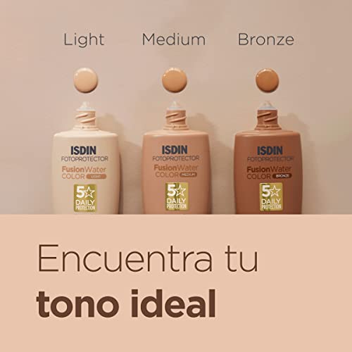 ISDIN Fusion Water Color SPF 50 (Medium) 50ml , Tinted daily facial sun cream , Ultra-light texture