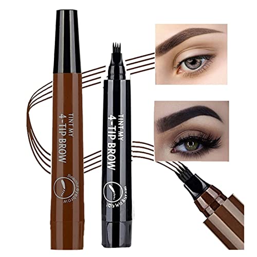 2PCS Eyebrow Pen,Long-Lasting Brow,Waterproof Eyebrow Pencil,Eyebrow Makeup Natural Professional Eyebrow,Eyebrow Pen with Fork Tip (Dark Brown&Gr