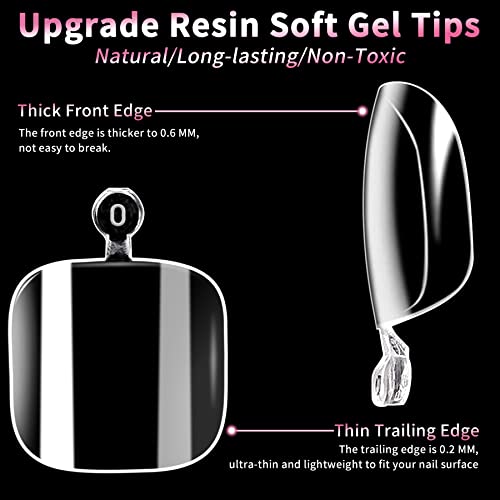 Clear Soft Gel Fake Toenail-Solid Square Fake Toenail Full Coverage Press on Toe Nail,Clear Ultra-thin Design Nail Extension,Smooth Traceless Hom