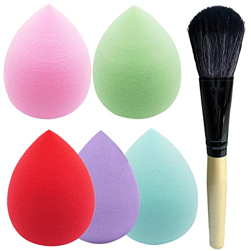Makeup Sponge Blender Set of 5 Pcs & Foundation Brushes 1Pcs, Mocarheri Soft Sponge For Liquid Foundation, Creams, and Powders,Latex Free Wet and