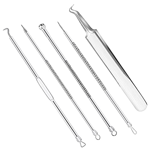 Smukdoo Blackhead Remover Tool Set, 5 PCS Curved Tweezer Blackhead Removal Tools, Pimple Spot Popper Removal Tool