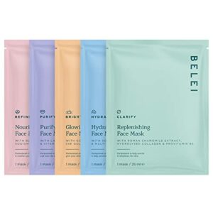 Amazon Brand - Belei 7 Day Facial Treatment Mask Collection, 7 Face Masks