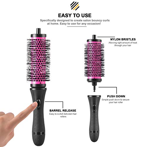 Hivexagon Round Hair Brush Set with Detachable Barrels Styling Tool,6 Barrels 1 Handle 6 Clips,3 Barrel Sizes - Small Medium Large
