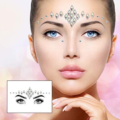 URAQT Face Gems Glitter, 6 Pcs Rhinestone Face Glitter, Crystals Face Stickers for Eyes, Self-Adhesive Body Temporary Tattoos for Party, Rave Fes