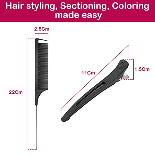 HY DOT Hair Comb - Rat Tail Comb Fine Tooth Pin Tail Comb Sectioning Hairdressing Styling Cutting Parting Tails Comb With Metail Tail & 2 large S