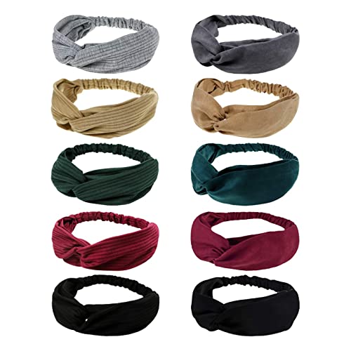 DRESHOW 10 Pieces Wide Headbands Knot Turban Headband Hair Band Elastic Hair Accessories for Women and Girls