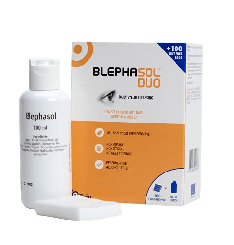 Blephasol Duo 100 ml Micellar Eyelid Cleansing Lotion with 100 Lint-Free Pads | Effective and Gentle Daily Cleansing for Make-Up Removal, Inflame