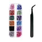 Clyhon 2500PCS Rhinestones Flat Back Gems, Crystal AB Rhinestones Nail Art Gems with Pick Up Tweezers, Nail Art Tools for Nails, Clothes, Face, C