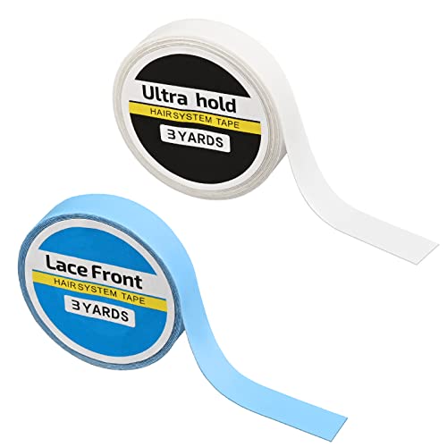 2PCS Lace Front Wig Support Tape, Hair Extension salon Blue Tape Double Sided Adhesive Roll Sticky Tape(0.8cm*3yard)