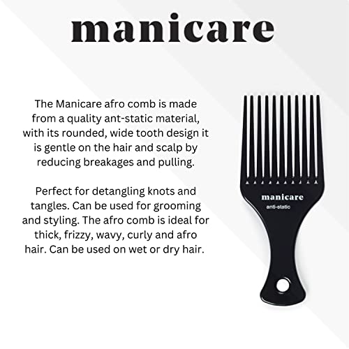 Manicare Afro Comb For Detangling And Styling, Professional Hairdressing Tool For Curly, Wavy, Frizzy And Afro Hair, Wide Tooth Anti-Static, Redu