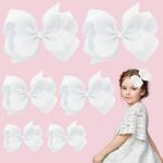 6 Pack Hair Bow Clips, 3 Sizes White Hair Bow for Girls, White Bows for Hair School Hair Accessories(6 inch, 4 inch, 3 inch)
