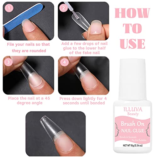 Extra Strong False Nail Glue for Acrylic Fake Nail Tips, Nail Adhesive Bond Glue for Stick Press on Nails (10 ML * 2, Clear)