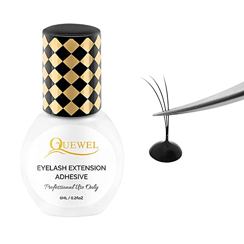 QUEWEL Eyelash Extension Glue 6ML Strong Black Lash Glue 1-2 Sec Quick Drying Professional Lash Extension Glue for Sensitive Retention 7-8 Weeks