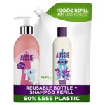 Aussie Shampoo Refill Set, Womens Gift Sets, Reusable Aluminium Bottle 430ml + Miracle Moist Refill Pouch 480ml, Hair Care Gift Set for Dry, Dama
