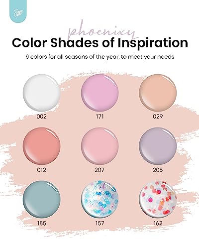 Poly Nail Gel Kit, Phoenixy 9 Colors Nail Builder Extension Gel Kit, with Slip Solution Glossy Matte Base Top Coat Exquisite Tools, Complete Nail