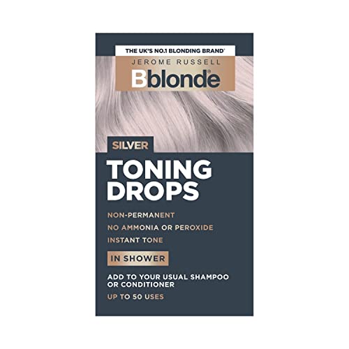 Jerome Russell Bblonde Silver Toning Drops - Non-Permanent Silver Hair Toner, Refresh & Maintain Blonde Hair Dye, Add Drops in Shower with Shampo