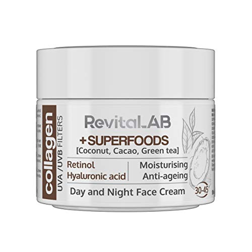 RevitaLAB Day and Night Collagen Anti-Ageing Moisturiser, Enriched with Hyaluronic Acid, Superfoods, Vitamins and a UVA/UVB Filter, for Ages 30 –