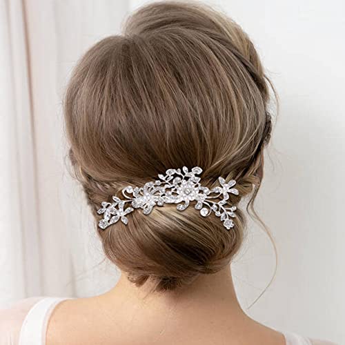 inSowni 32 Pack Silver Wedding Hair Side Combs Slides+U-shaped & Twist Spiral Bridal Hair Pins Headpieces Clips Barrettes Rhinestones Pearls Hair