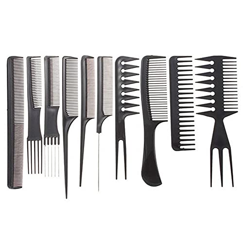 PLASTIFIC 10Pcs Hairdressing Comb Set Hair Styling Pro Kit Professional Barber Salon Gift Black Colour Set - Portable Set Hair Care Style Accesso