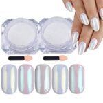 Pearl Ice Mermaid Nail Powder, Ice Pearlescent White Aurora Holographic Chrome Powder, Pearl Powder Shell Nail Glitter Dust Mirror Effect Glitter