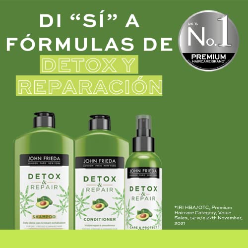 John Frieda Detox & Repair Care & Protect Heat Protection Spray 200 ml, Detangling and Strengthening Spray for Dry, Stressed and Damaged Hair, Le