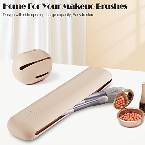 Qetlavee 2pcs Travel Makeup Brush Holder,Portable Makeup Brush Case for Travel,1pcs Makeup Brush Organizer+1pcs Makeup Sponge Holder,Silicone Fou