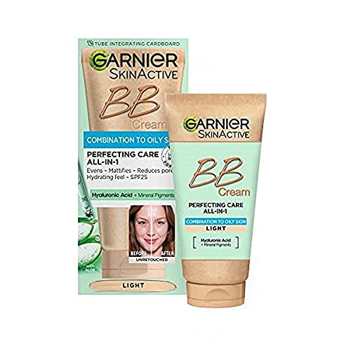 NEW & IMPROVED Garnier Oil-Free Perfecting All-in-1 BB Cream, Shade Medium, Tinted Moisturiser SPF25, Mattifies Skin & Evens Complexion, With Hya