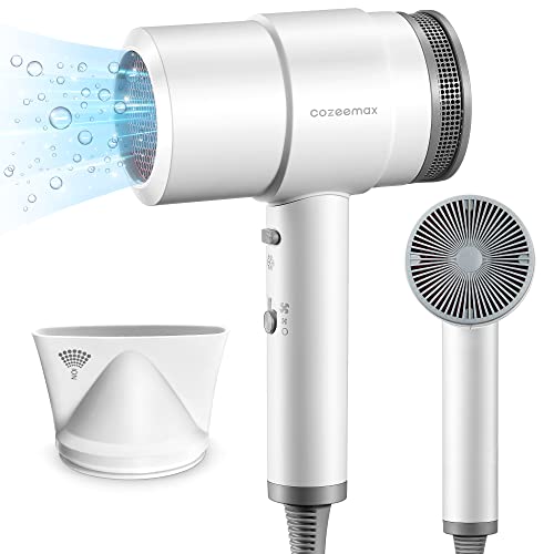 Cozeemax Hair Dryer, 1600W Fast Dry Negative Ions Hair Blow Temperature Hairdryer with Diffuser Hairdryer with 2 Speeds, 2 Heating, and Cool Butt