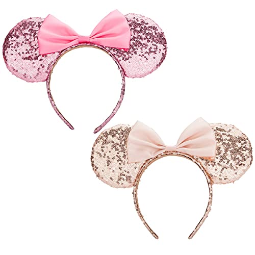 DRESHOW 2 Pack Mouse Ears Bow Headbands Glitter Party Decoration Cosplay Costume for Girls & Women