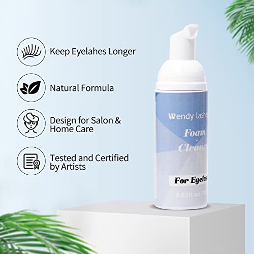 Eyelash Shampoo for Eyelash Extension Cleanser 60ml Eyelash Foam Cleanser Lash Cleanser Makeup Remover with Soft Brush and Eyelash Mascara Wand(L