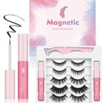 Magnetic Eyelashes,5 Pairs Upgraded Eyelashes with Eyeliner Kit,2 Tube Eyeliners with Magnetic Eyelashes Natural Look, Realistic and Soft False E