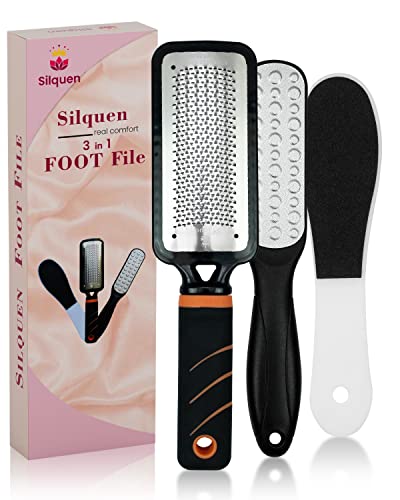 Silquen Professional Pedicure Foot Files for Hard Skin - Premium 3 in 1 Pedicure Foot File, Scrubber and Foot Scraper for Soft & Smooth Heels