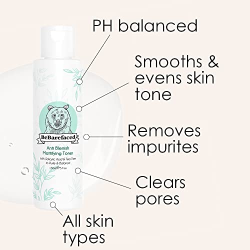 BeBarefaced Salicylic Acid Toner for Face - Acne Treatment Face Toner with Tea Tree Oil - Mattifying Natural BHA Exfoliant Facial Toner - Face Ca