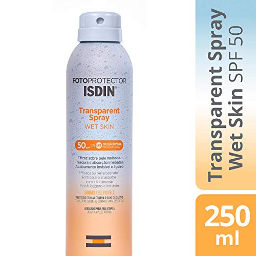 ISDIN Fotoprotector Transparent Spray SPF 50 (250ml) | Wet Skin Sunscreen | Effective on wet skin | instant cooling and drying spray