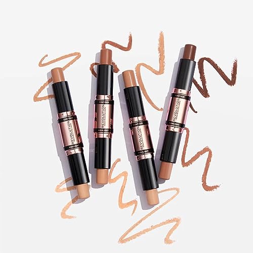Makeup Revolution Contour Stick Duo Cream Contour & Highlight, Defines Cheekbones & Sculpts the Face, Vegan & Cruelty-Free, Medium, 2.4g
