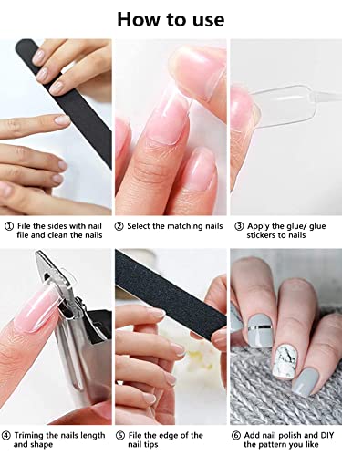 Deciniee Acrylic Nail Kit, 1000Pcs Clear and Natural False Nails 10 Sizes Fake Nails Extension Artificial Press on Nails French Manicure Kit Nail